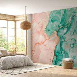 Pastel Blue and Pink Watercolour Abstract Wallpaper, Self Adhesive, Peel and Stick Wall Mural