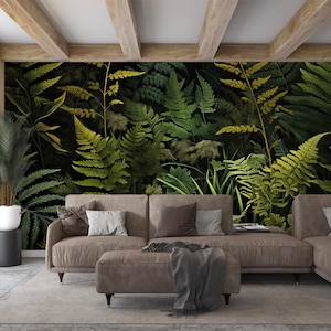 Fern Wall Mural | Dark Botanical Wallpaper | Vintage Mural | Peel and Stick Wallpaper | Renter Friendly | Self-adhesive
