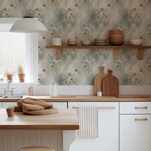 Delicate Wildflower Wallpaper | Watercolour Botanical Home Decor | English Meadow Peel and Stick Wallpaper | Renter Friendly