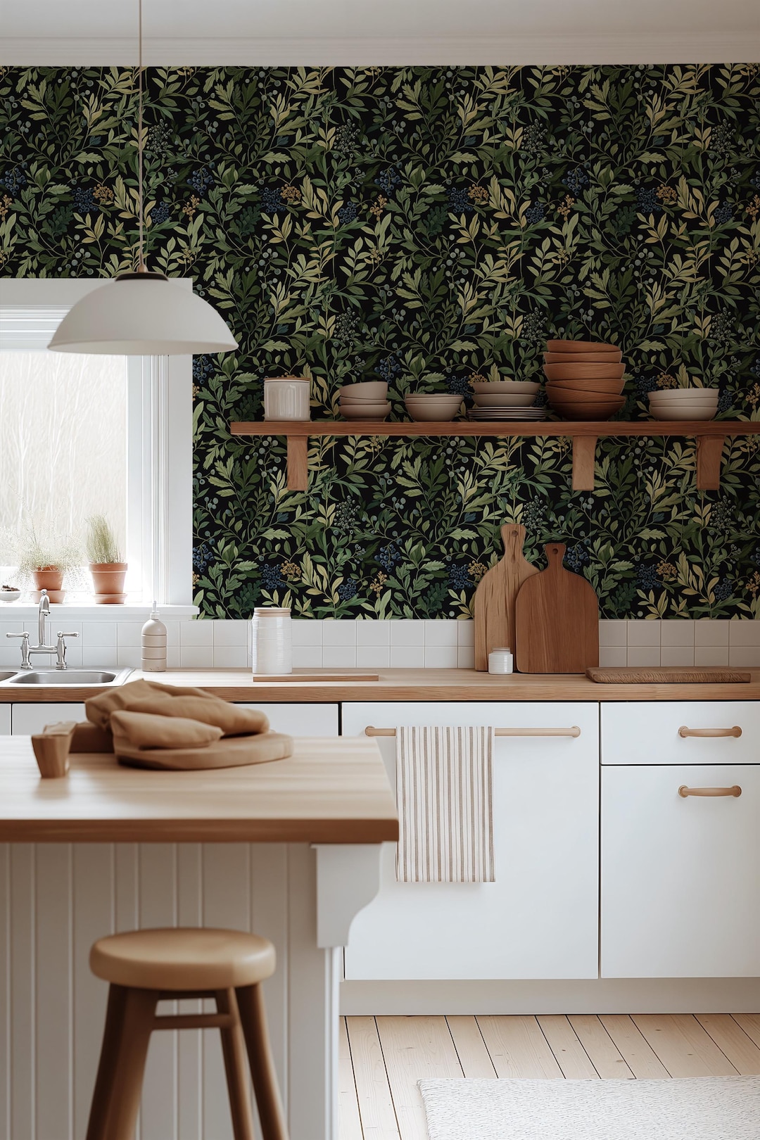 Vintage Blueberry Botanical Wallpaper | Removable Peel and Stick | Dark ...