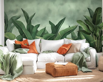 Banana Leaf Mural | Green Palm Botanical Wallpaper | Peel and Stick Wallpaper | Removable Traditional Pre-Pasted Self-Adhesive