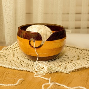 Personalized Wooden Yarn Bowl: Handmade Crochet Knitting Accessory