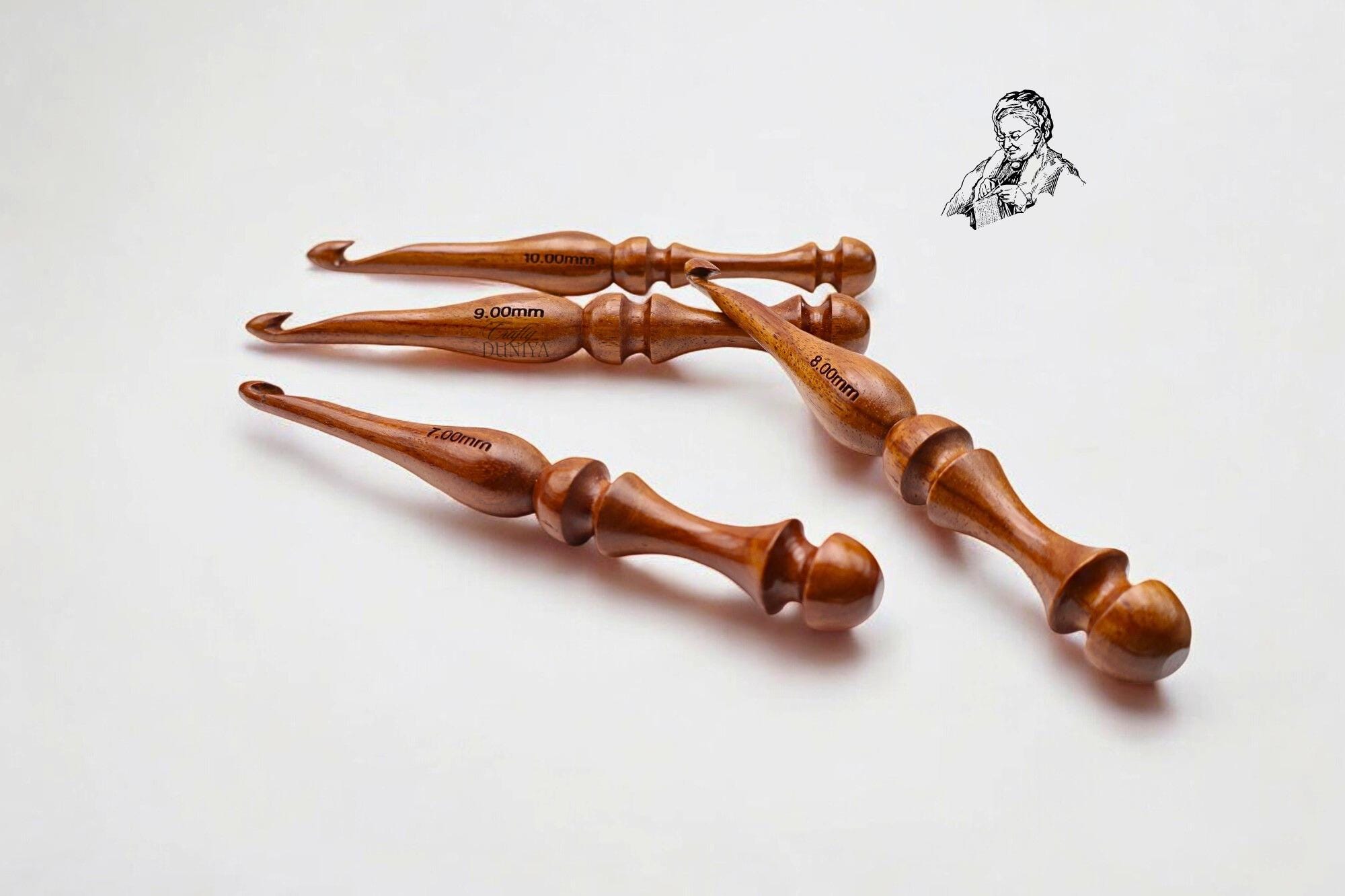 Handcrafted Wooden Crochet Hook Set: Ergonomic Brown Wood Hooks (4-10mm ...