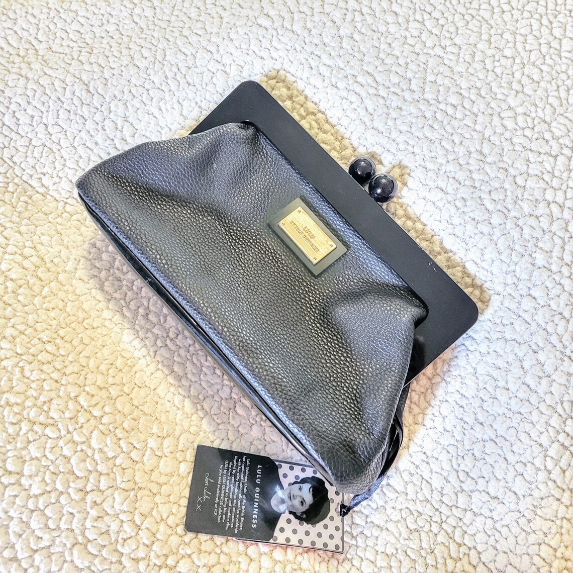 LULU  Guinness Black Faux Pebble Leather Clutch//Kiss Lock Evening Bag/English Designer Accessory/347, foto 4 di 5