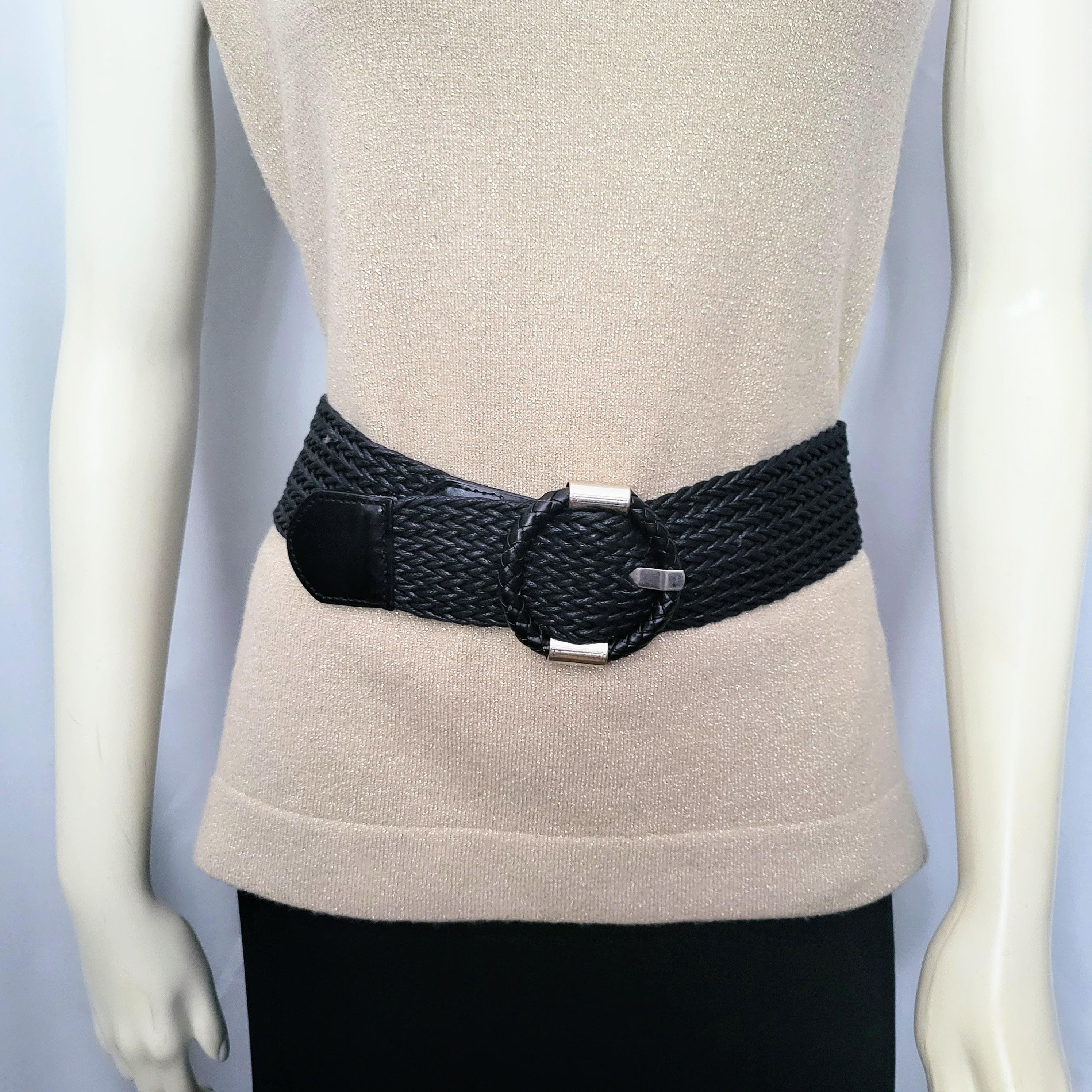 Braided Wide Black Belt: 90s Vintage Silver Buckle, 43 display picture 2