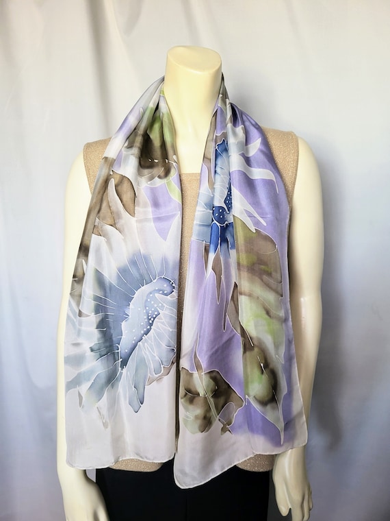 PURE SILK Hand Painted Modern Floral Pattern Rect… - image 2