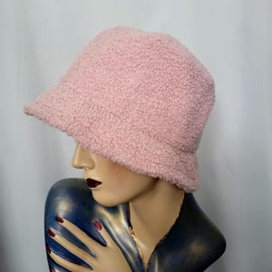 Cotton and Wool Knit Bucket Hat Winter Warm Faux Fur Beanie Granny Square Knit Warm Thermal Fuzzy Fluffy Faux Fur Panel  main image 3