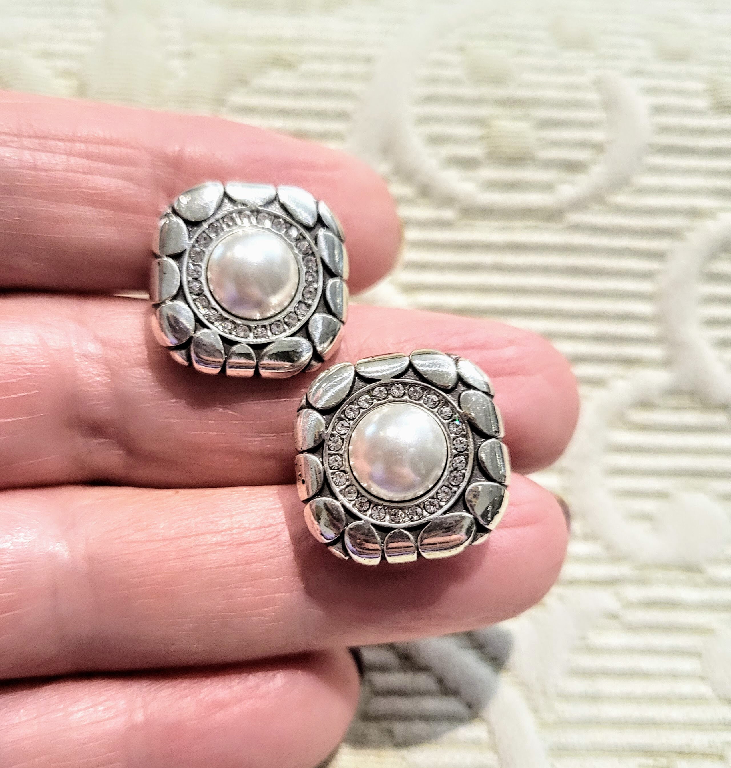Boucles D'oreilles Carrées En Alliage Doré - Strass Et Perles D'imitation - Style Fantaisie - Neuves