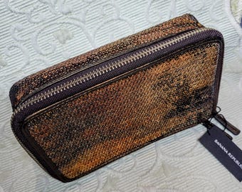 Organizador de viagem de joias Banana Republic/fecho de zíper dourado brilhante mini sequência elegante bolsa de joias NWT/ideia de presente/presente para ela/nº 022