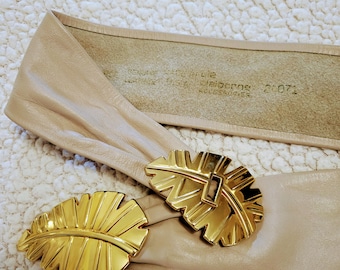 LIZ CLAIBORNE IVORY LEATHER VINTAGE BELT GOLD HARDWARE M Liz Claiborne 1980s Ivory Leather Belt Gold Buckle Vintage  main image 3