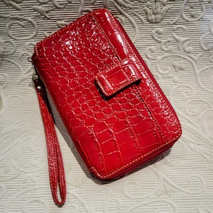 Cartera grande con cierre de muñeca/Cuero de imitación de cocodrilo rojo en relieve/Cartera funcional estilo clutch con varios compartimentos/Regalo para ella/N.º 292
