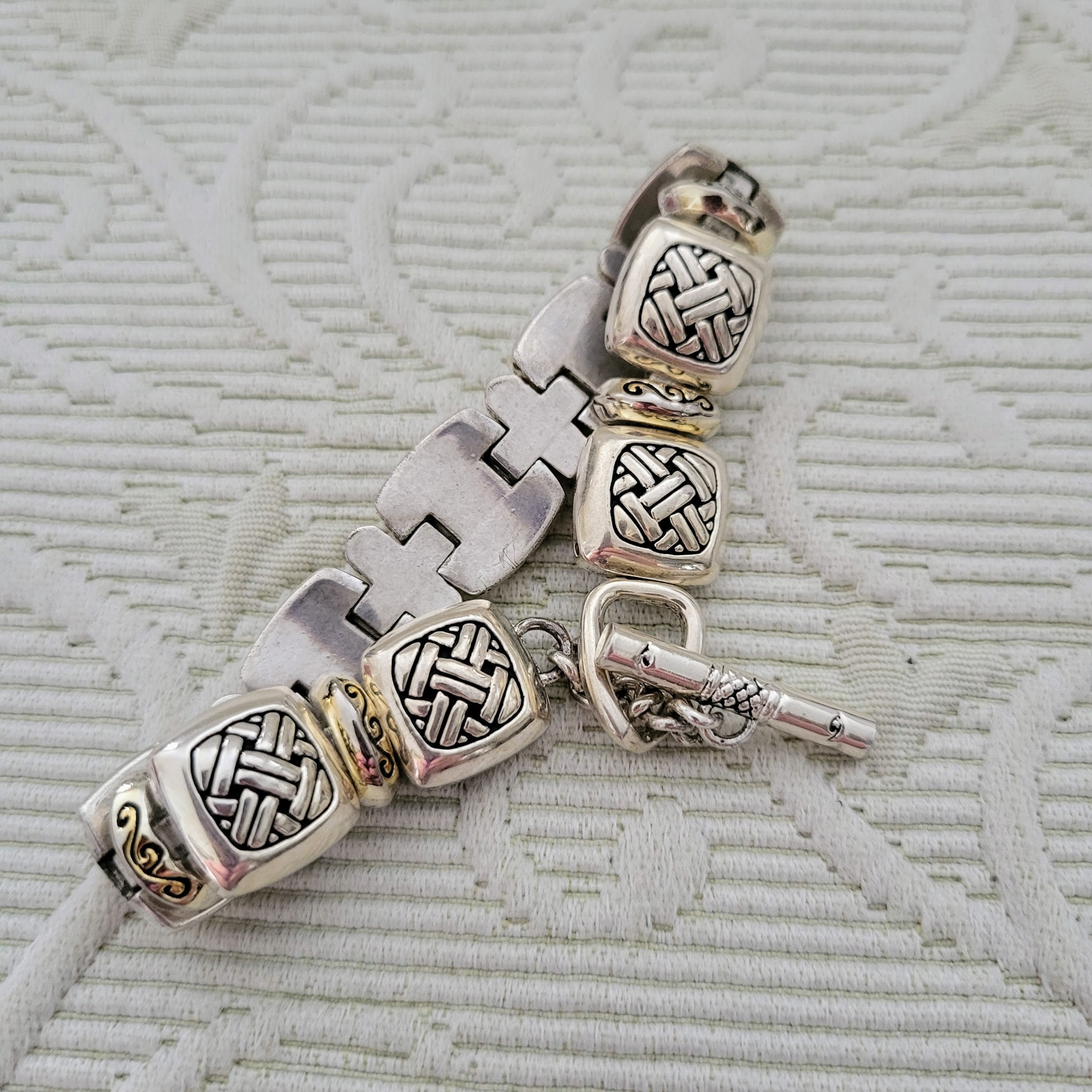 Brighton Silver Tone Link Bracelet Floral Hinged Panel Chunky Vintage Style Brighton Garden of Eden Silver Tone Enamel Flower Bracelet  main image 3
