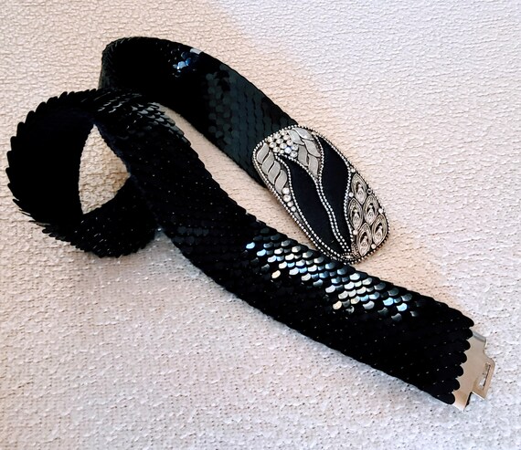 Vintage Glam Black Stretch Belt With Silver Tone Buckle With  display picture 3