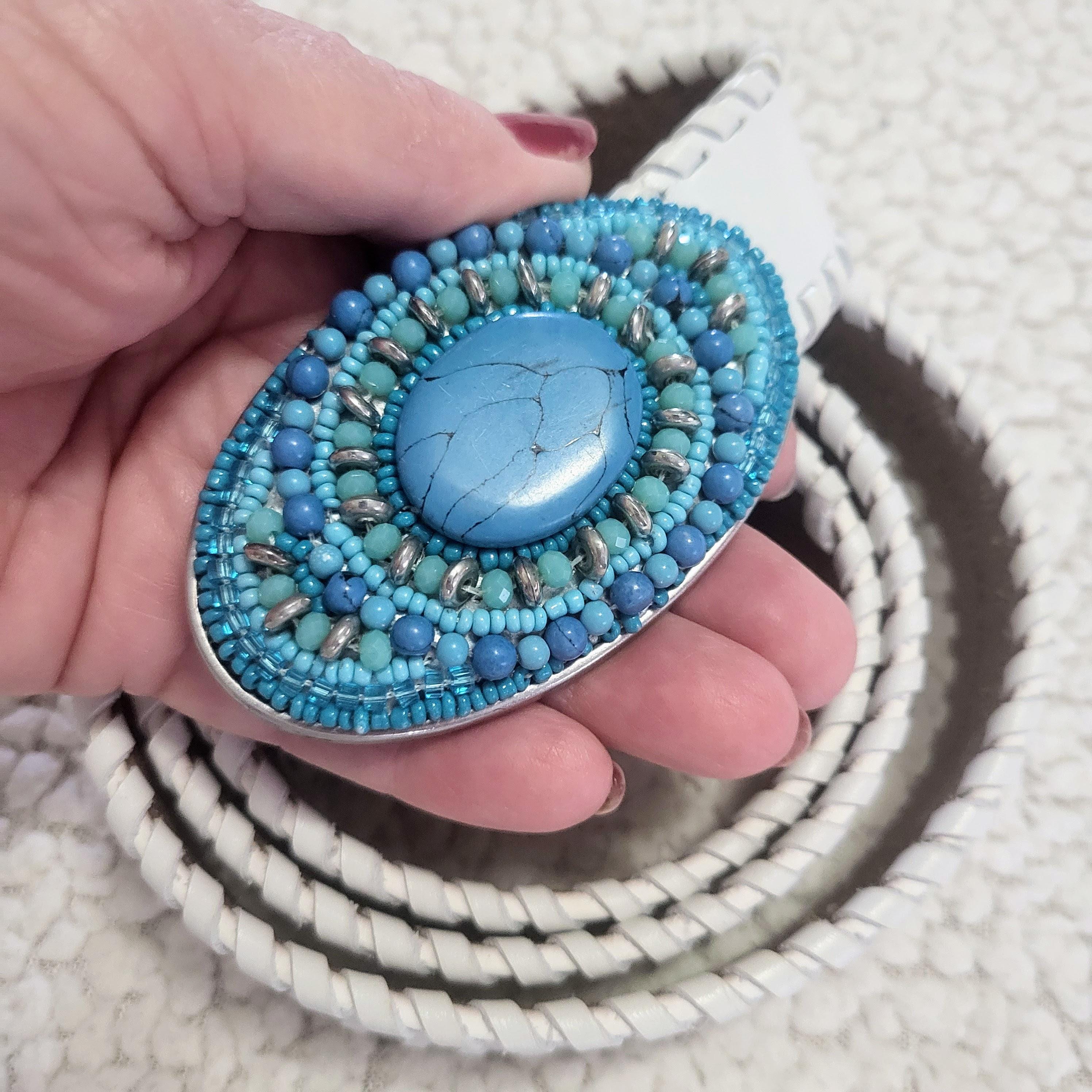 Chico’s Silver Beaded Leather w/turquoise and Chain Belt Made in India GB Abby Turquoise Western Chain Belt – The Bevel Label main image 3