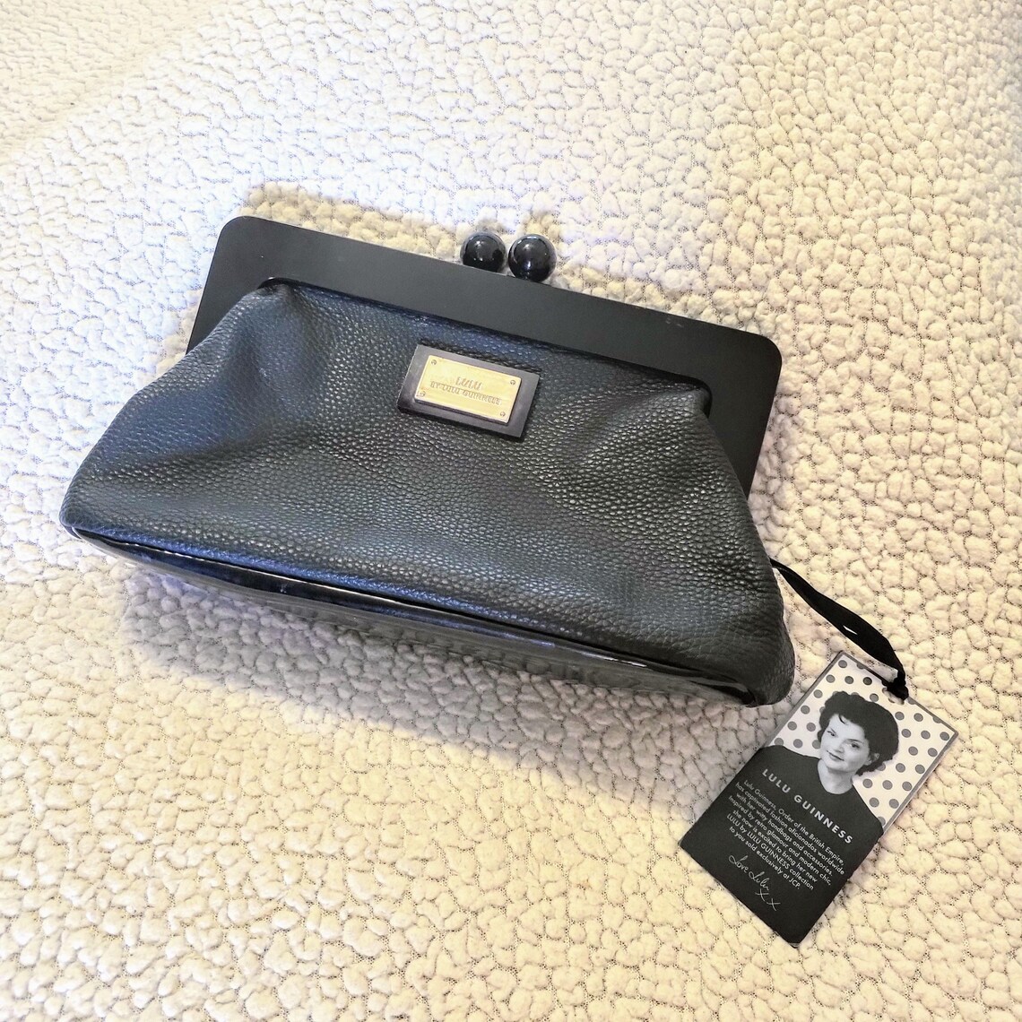 LULU  Guinness Black Faux Pebble Leather Clutch//Kiss Lock Evening Bag/English Designer Accessory/347, foto 3 di 5