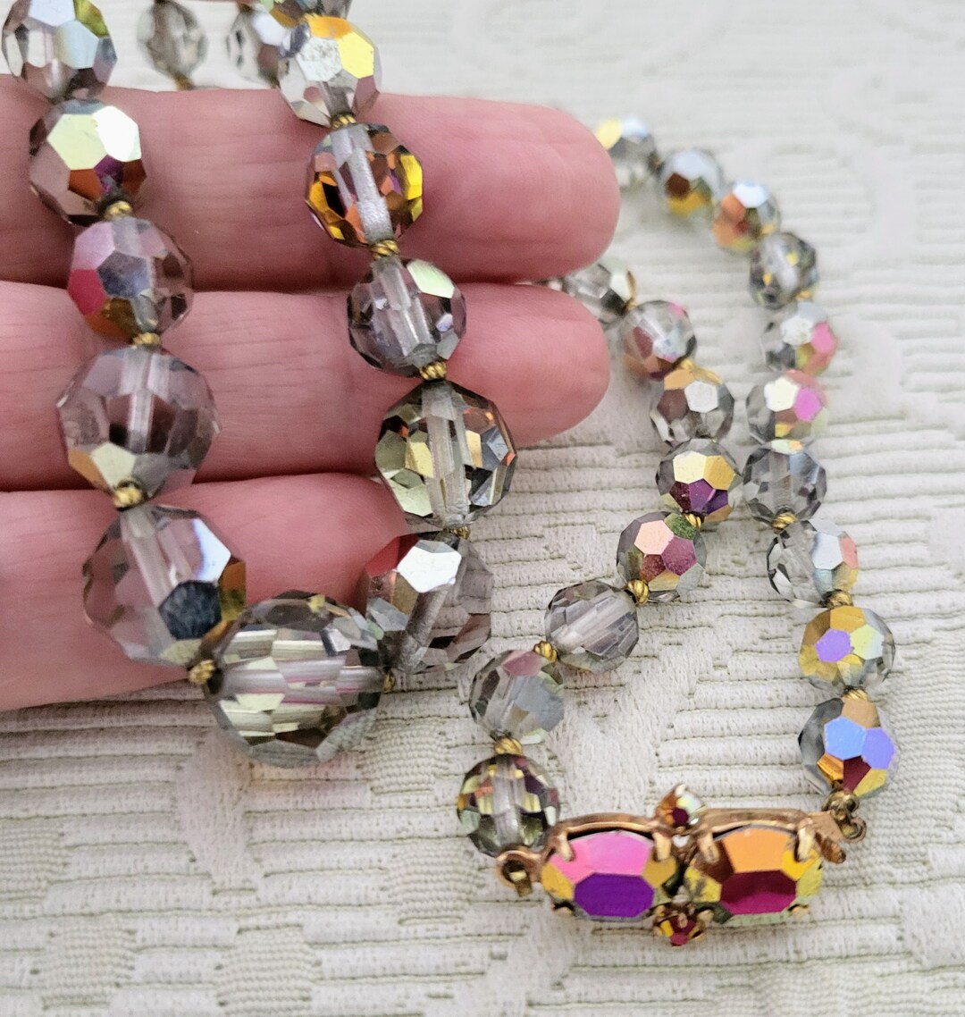 Vintage 50s 60s Faceted Graduated Swarovski Crystal One Strand