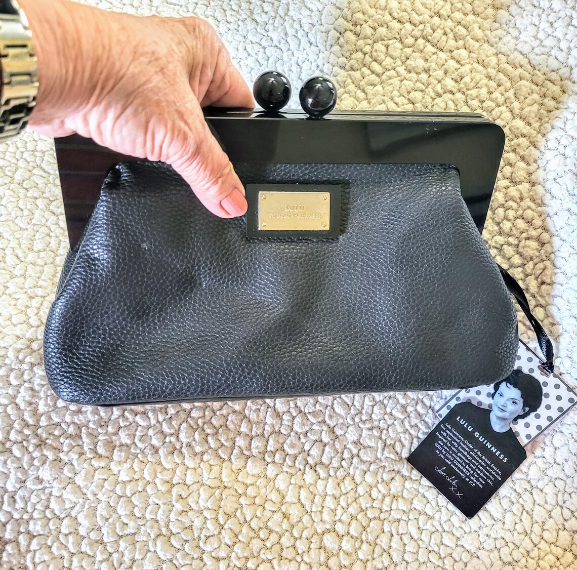 LULU  Guinness Black Faux Pebble Leather Clutch//Kiss Lock Evening Bag/English Designer Accessory/347, foto 1 di 5