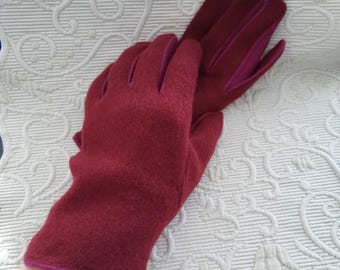 Mjuka, varma vinfärgade akrylhandskar/Storlek L-XL Kashmirliknande känsla/Klassisk vinteraccessoar/Gåva/106