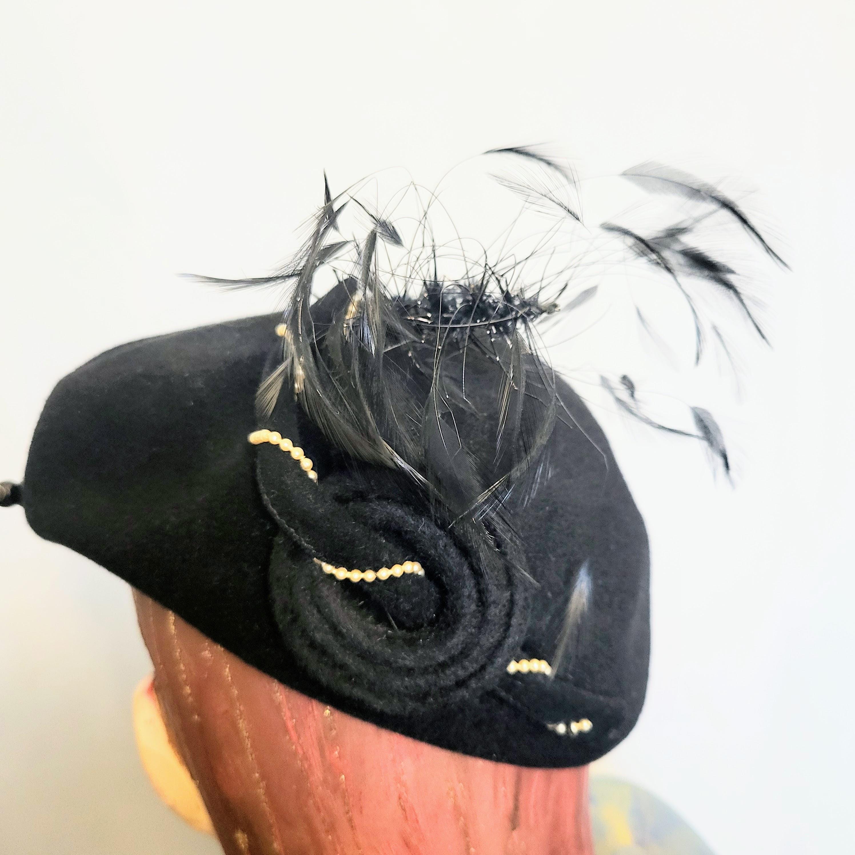 Elegant Black Hat with Pearl Detail 100%wool self tie black strap new Elegante Men main image 4