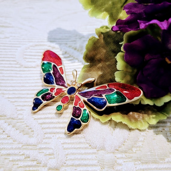 Broche Papillon Vintage émail Vert Et Strass - Bijou Fantaisie Rétro | Accessoire Femme