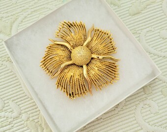 LISNER Vintage Grande Tom de Ouro Starburst Broche Pin/Raro Encontrar Flor Forma Colecionável Designer Jóias/Elegante Pino Grande/Presente para Ela/No.284