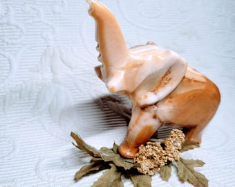 Hand Carved Onyx Elephant Figurine: Honey Stone Animal Sculpture