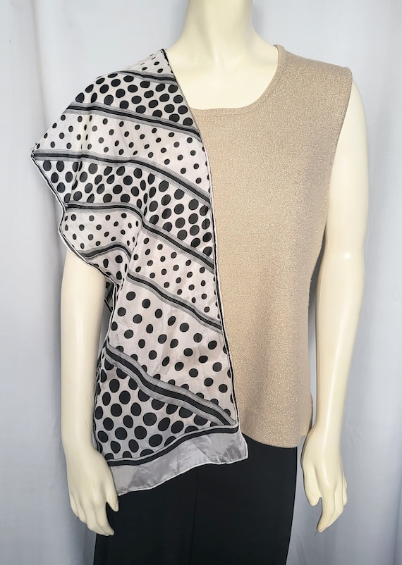 PURE SILK Long Black Polka Dots Scarf/Super Fine S