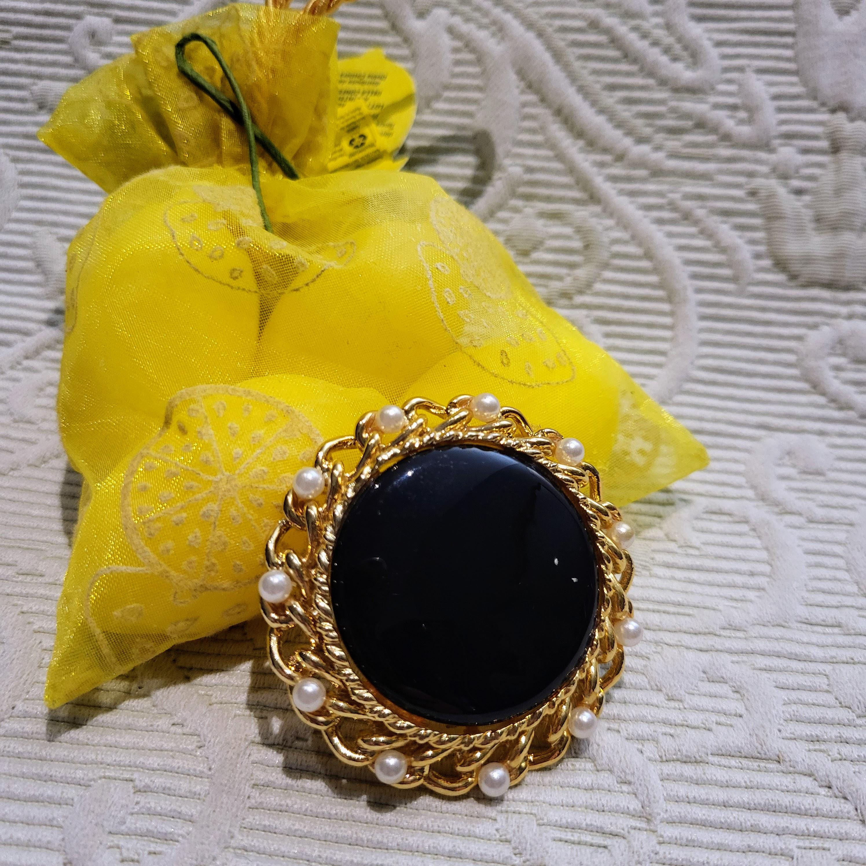 Broche Vintage Combiné Pendentif – Plaqué Or Et Onyx – Occasion Bon état – France