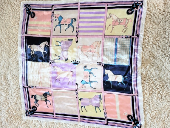 Large Square Horses Theme Print Silky Satine Deco… - image 3