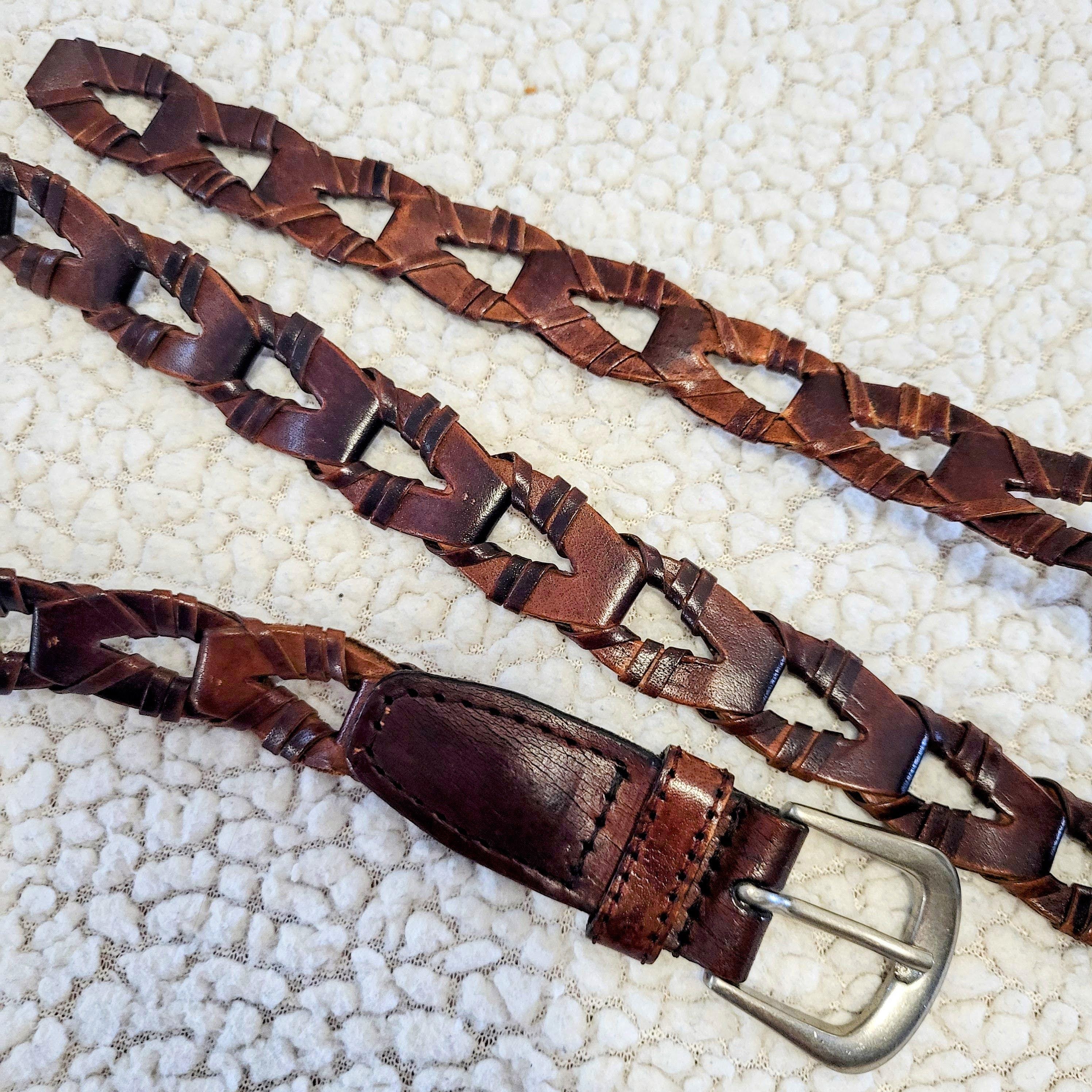 Vtg Capezio Womens 90s Style Leather Woven Link Belt Sz M/L Brown Leather VTG Capezio Women M/L Argentina Brown Multicolor Braided  main image 2