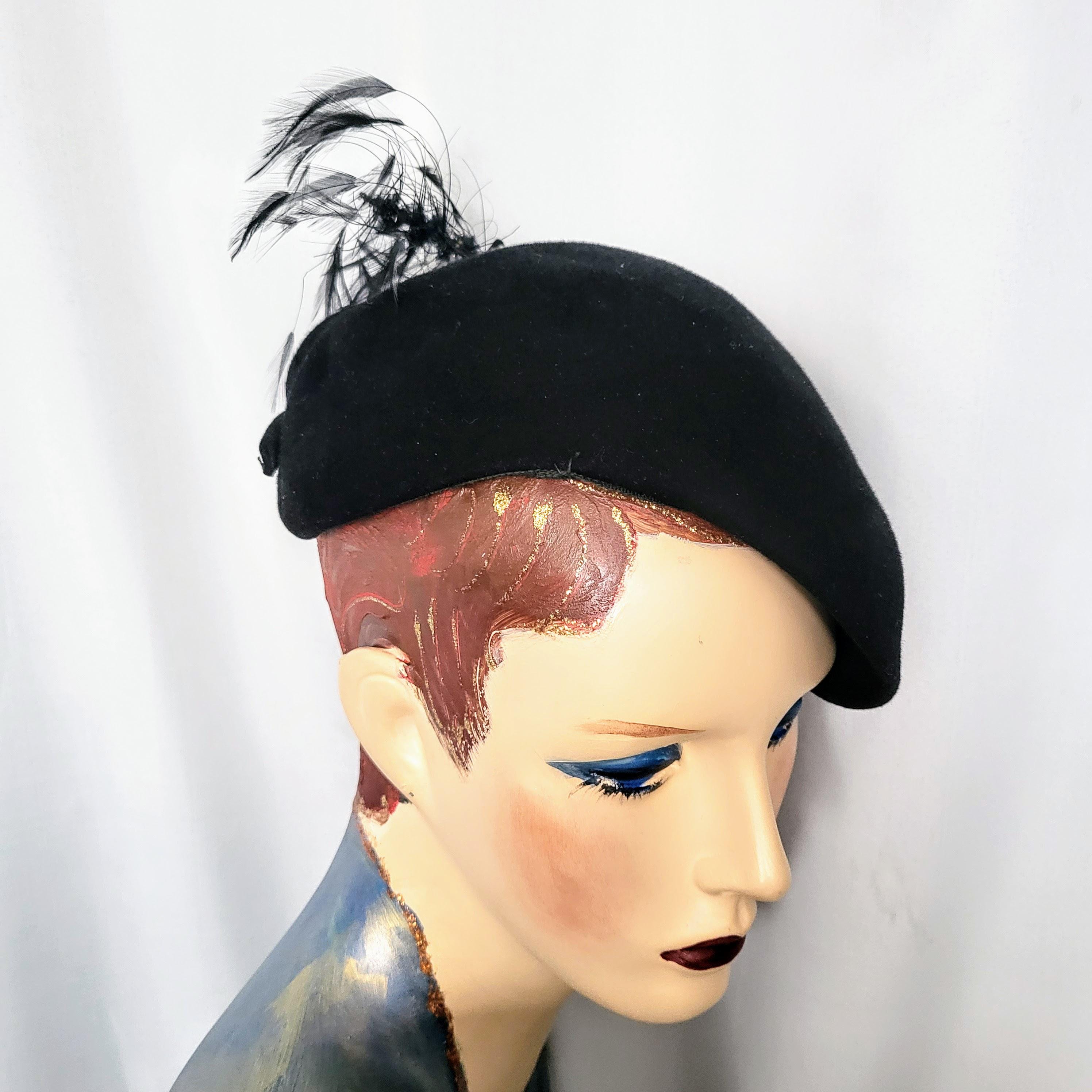 Vintage Black Wool Pillbox Hat Fascinator Mesh Bow Feather Church Elegant Fascinator Hats for Women Bridal Tea Party Hats 20s 50s  main image 4
