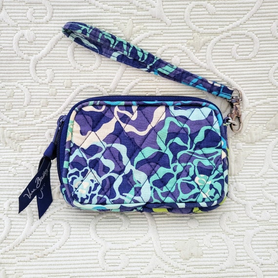 VERA BRADLEY Quilted Cotton Small Wristlet Clutch midnight Blues Retired Floral Pattern Designer Zippered Mini Coins Pouch gift for Her n295 Etsy