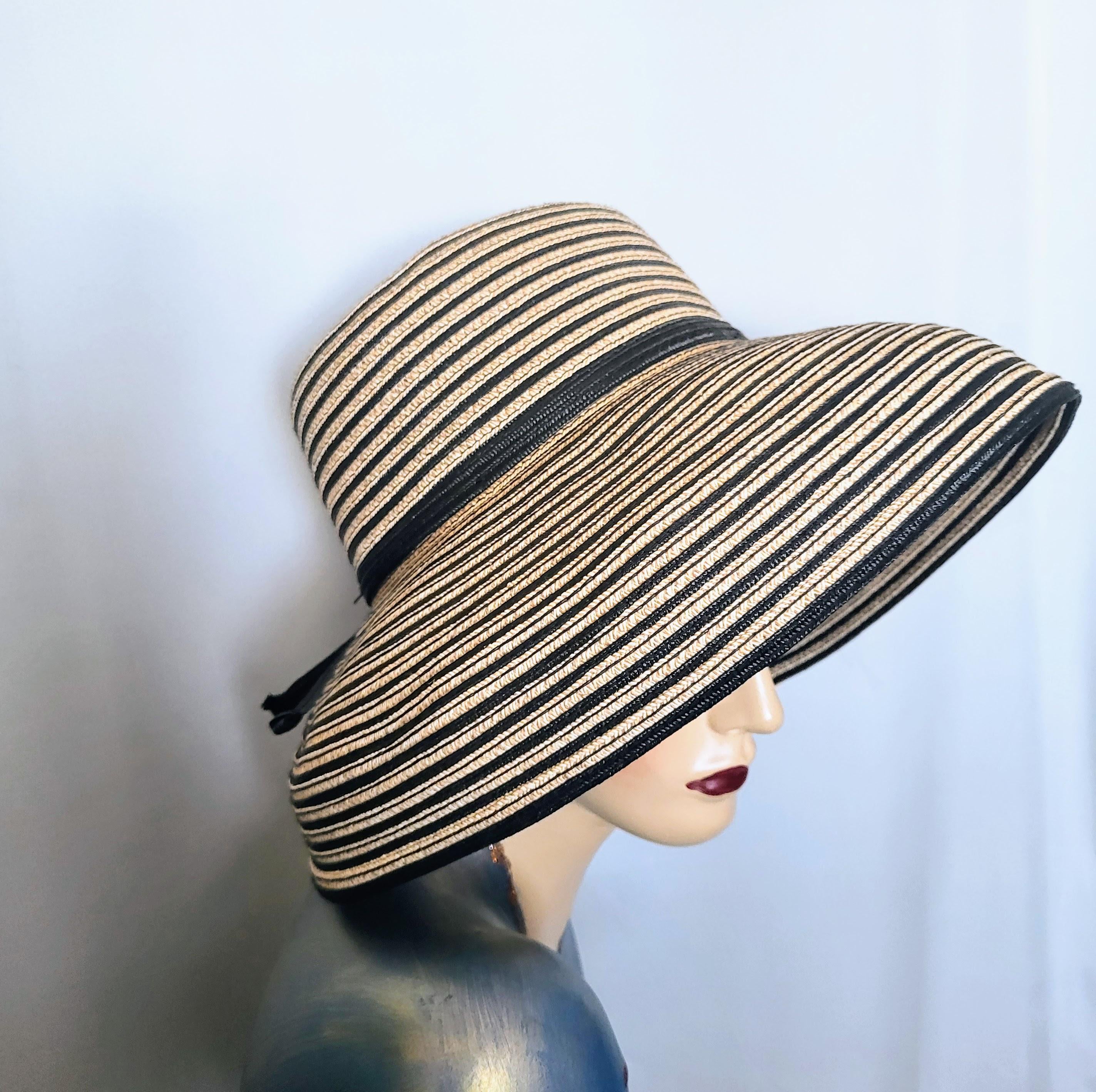 Vintage 80’s Betmar New York Black and Ivory Floppy Straw Hat Wide Brim Derby Betmar New York Hat - Etsy main image 4