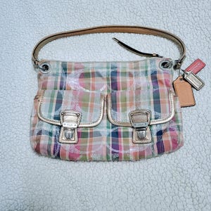 RARE FIND/COACH Signature Shoulder Bag Pastel Pink Blue Plaid