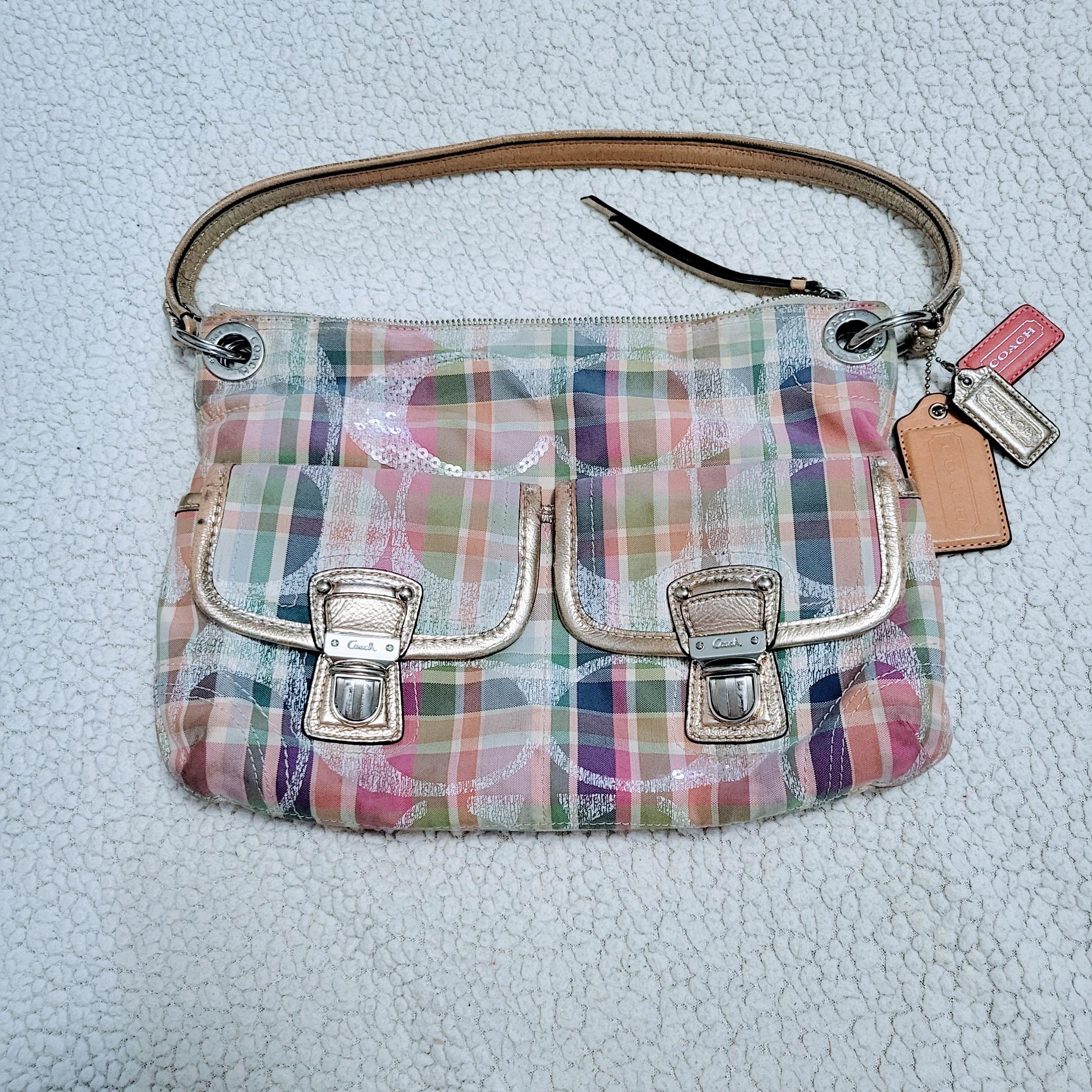 バッグ COACH Signature plaid pattern shoulder RARE FIND/COACH Signature Shoulder Bag Pastel Pink Blue Plaid