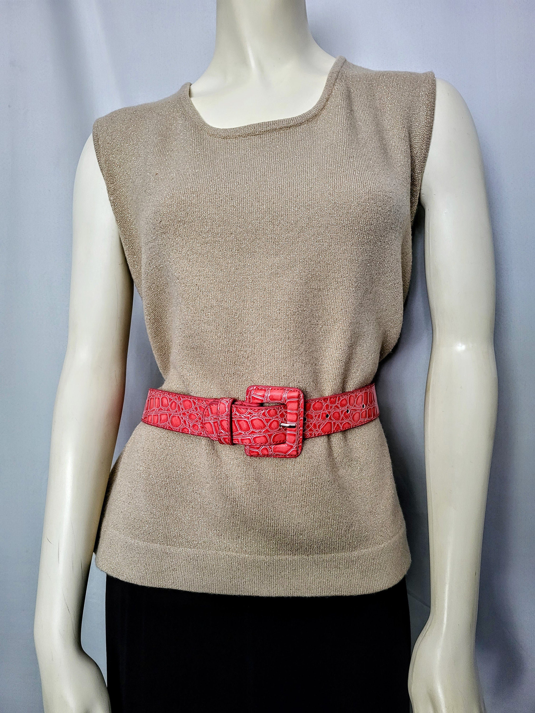 Vintage Croc Embossed Wide Fuchsia Belt With Buckle/women  display picture 2