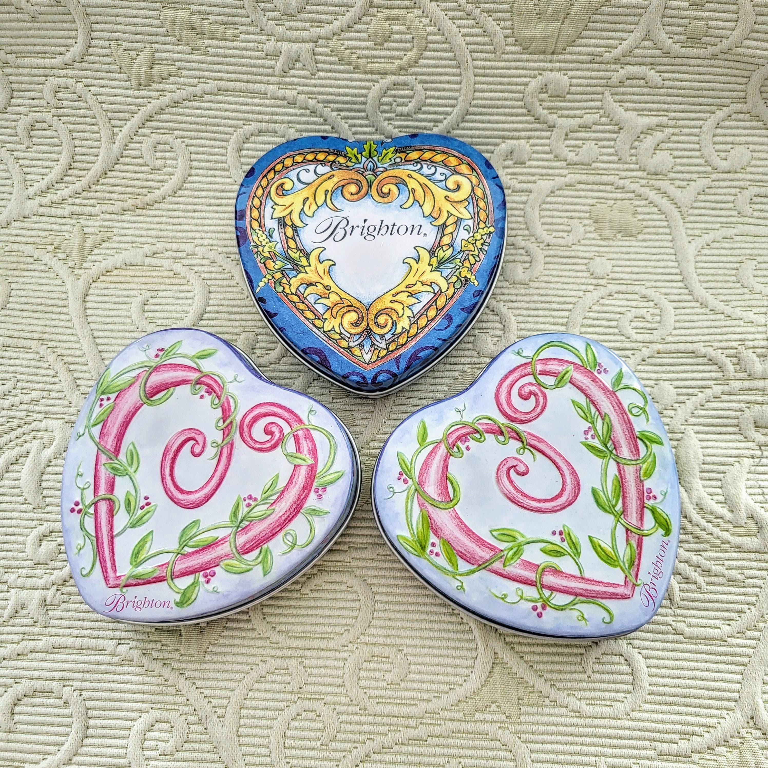 Set of 3 Vintage Brighton Tin Metal Heart Shape Trinket Box
