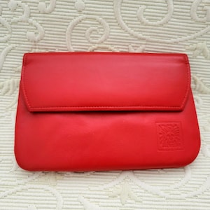 Cartera ANNE KLEIN de cuero suave rojo para mujer/diseñador de lujo elegante cartera con cierre de doble broche NWOT? Funda extraíble para 6 tarjetas de crédito/No.307