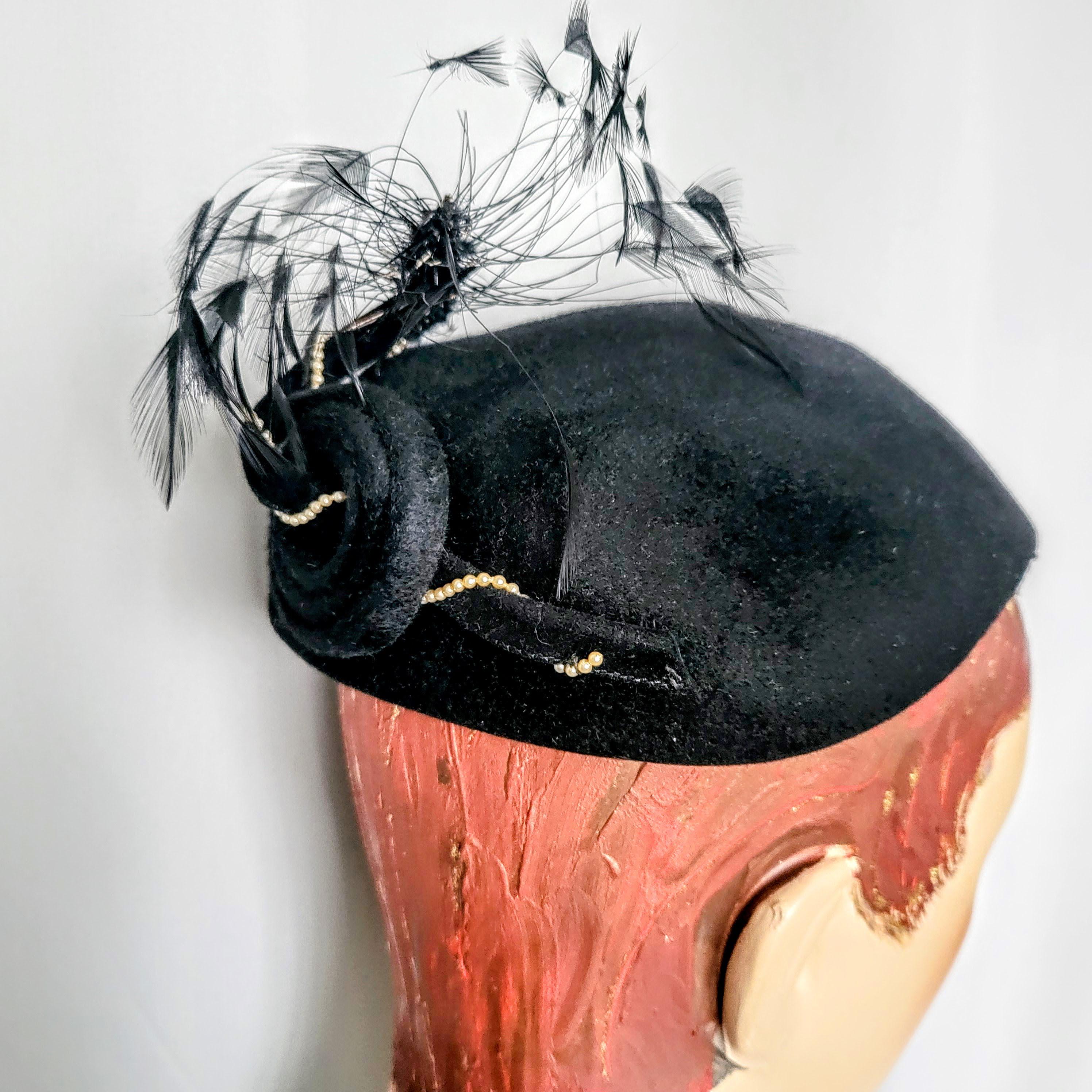 Vintage Formal Dressy Black Hat Fascinator/quality Black 