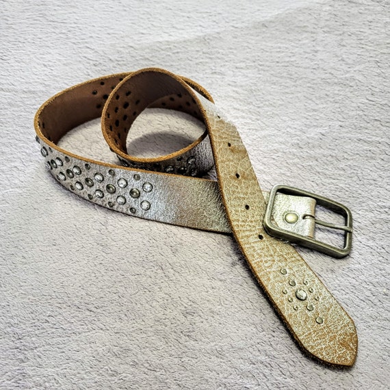 Vintage Genuine Sofr Leather Embellished Belt/express Buckle  display picture 1