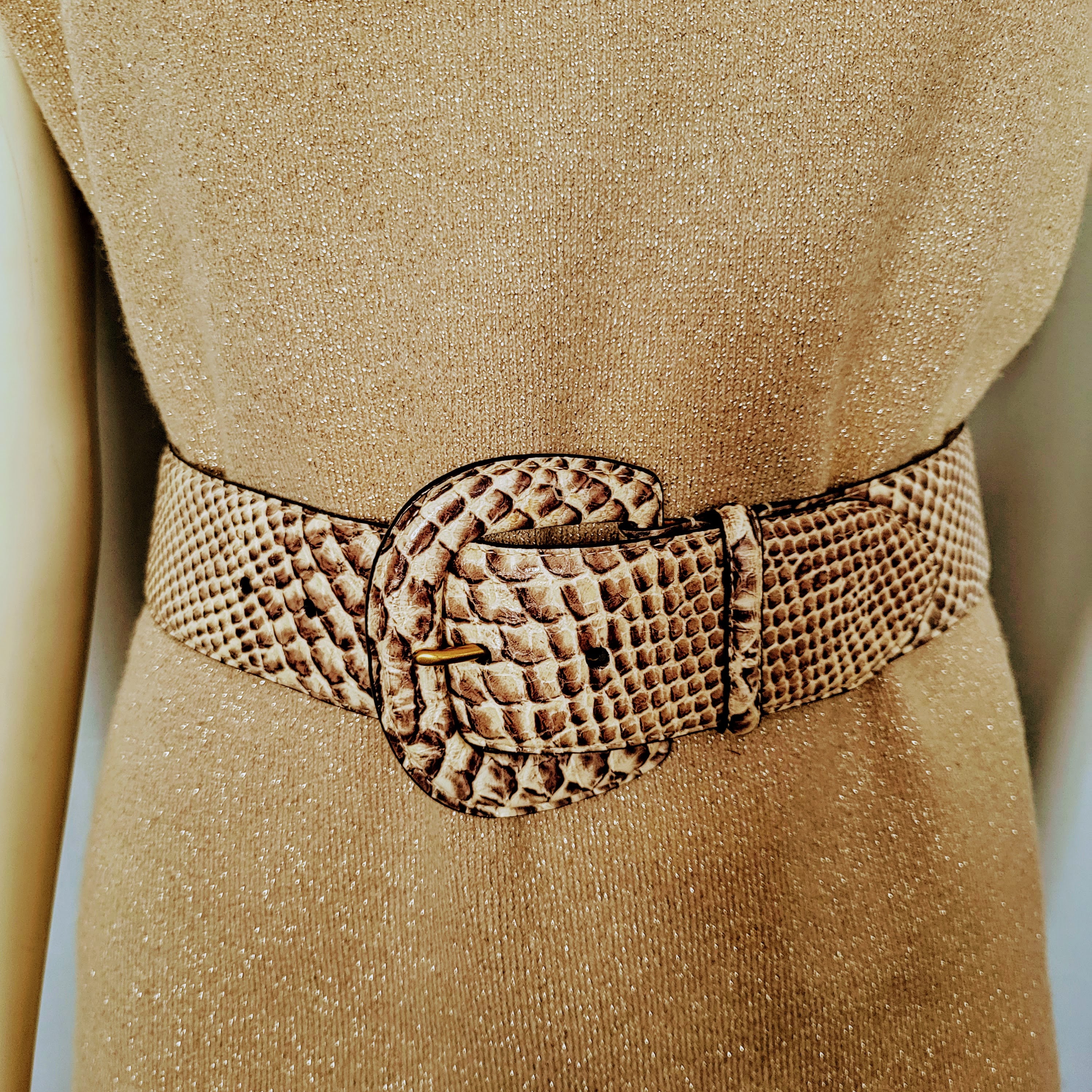 Lauren Ralph Lauren Beige Snake Print Belt‎ Size Large LAUREN Italian Leather Snakeskin Wide Classic High Waist  main image 3