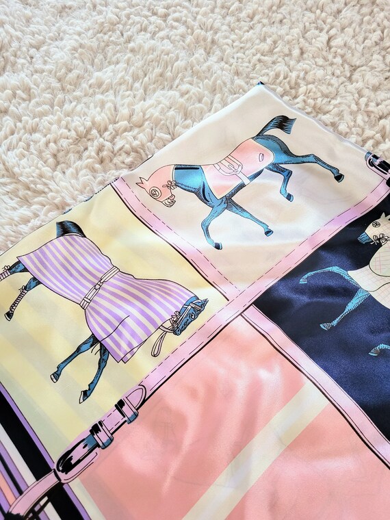 Large Square Horses Theme Print Silky Satine Deco… - image 5