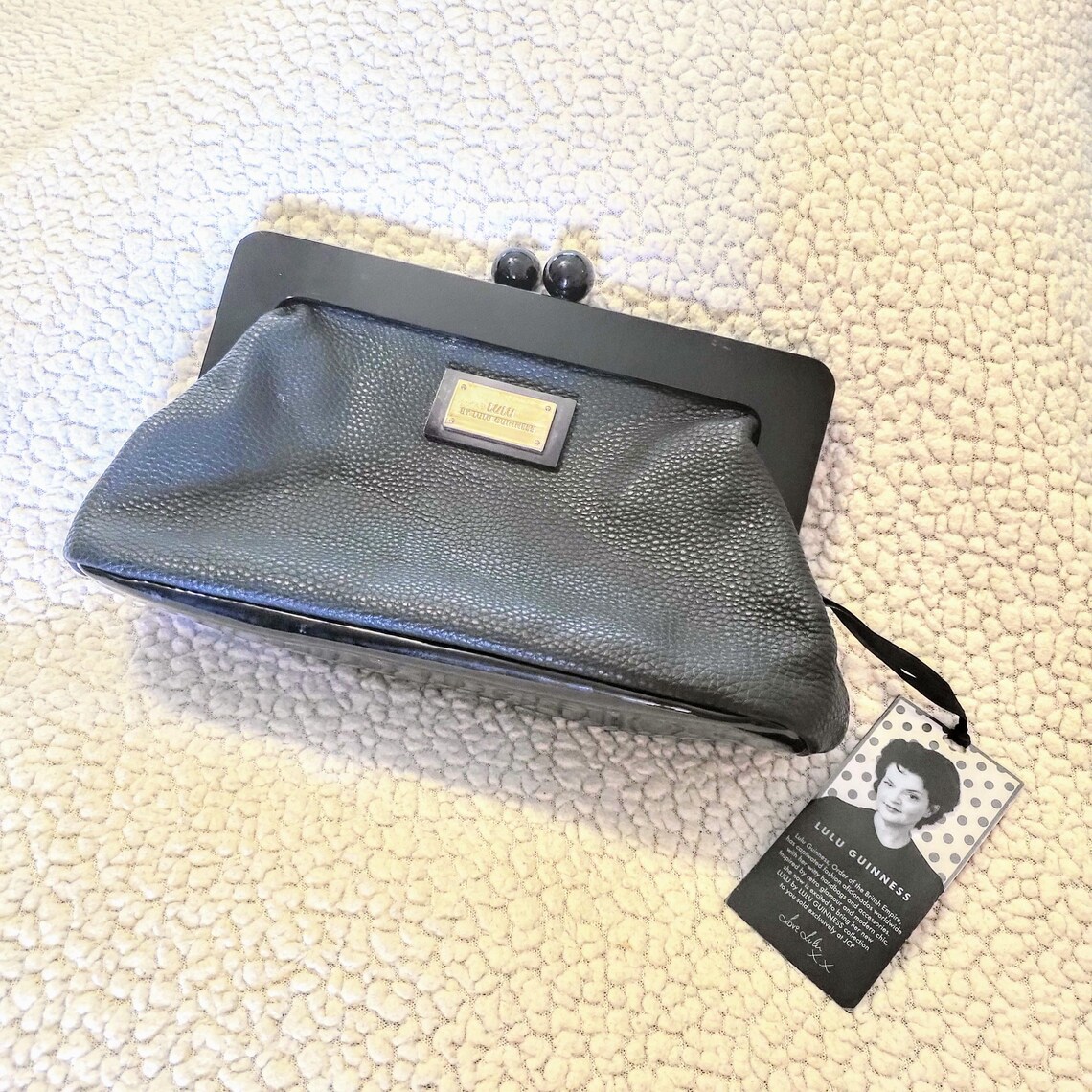LULU  Guinness Black Faux Pebble Leather Clutch//Kiss Lock Evening Bag/English Designer Accessory/347, foto 2 di 5