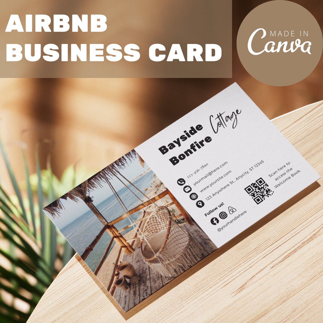 Modern Airbnb Business Card Printable Customizable Digital Template for