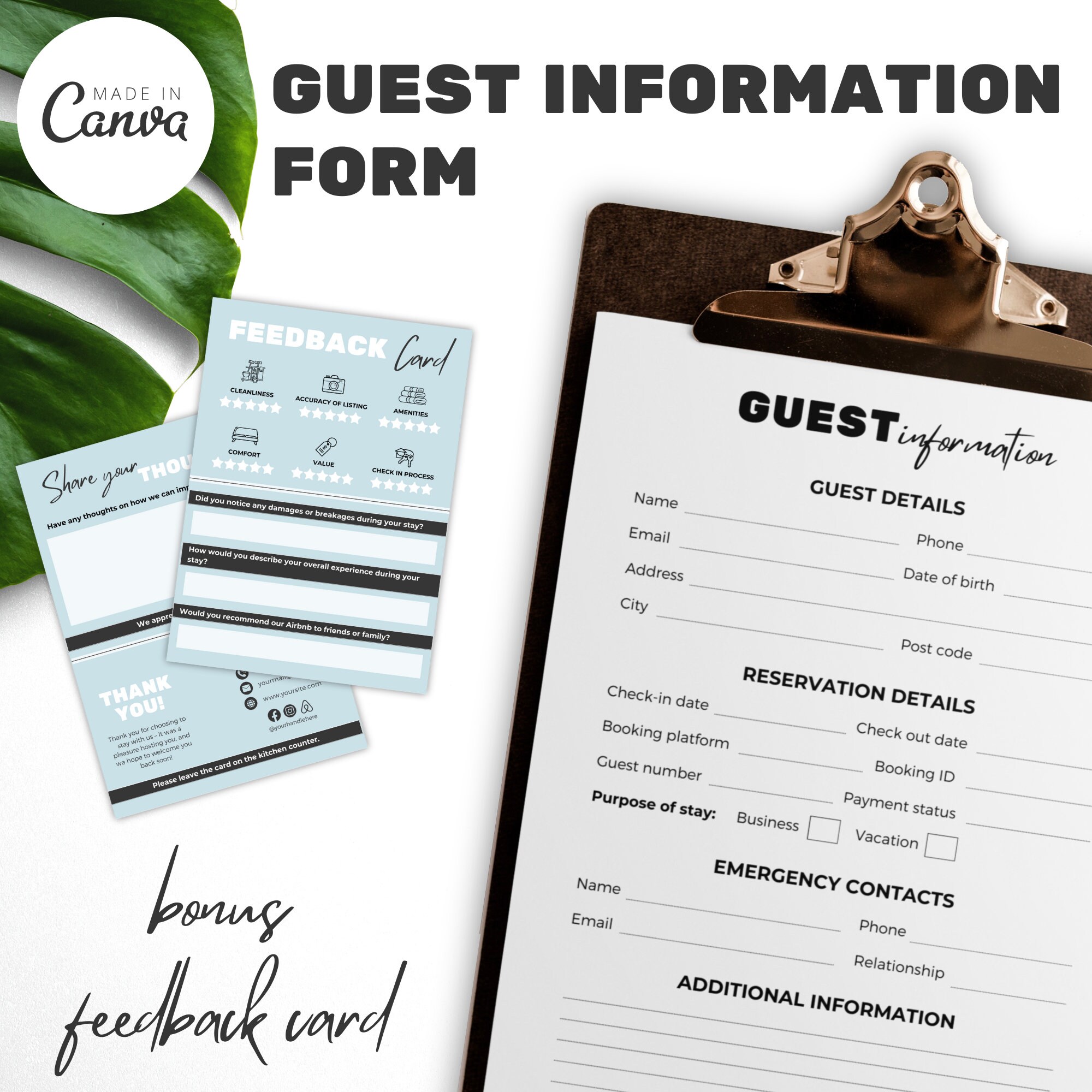 Feedback Form Airbnb Guest Information Form Editable Template Vacation ...