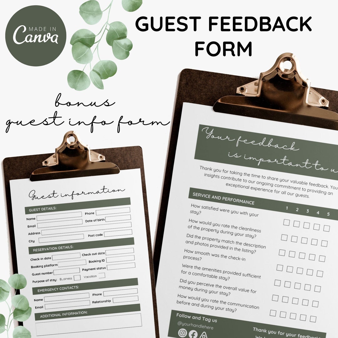 Feedback Form Airbnb Guest Information Form Editable Template Vacation ...