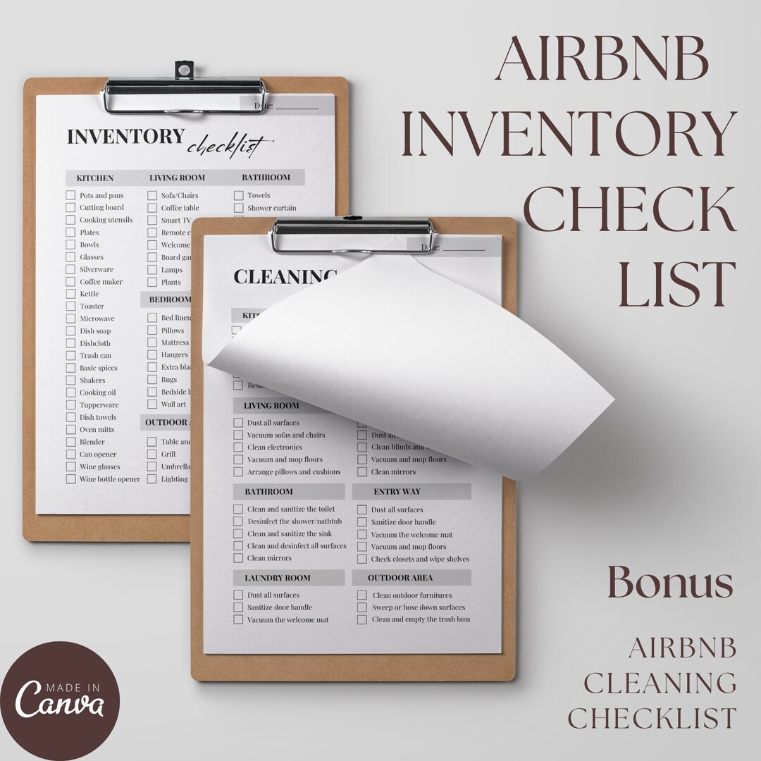 Airbnb Inventory Checklist VRBO Cleaning List Editable Template STR