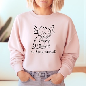 HIghland Cow Sweatshirt, spirit animal Shirt, Cute Cow Hoodie, Animal Lover Gift, fluffy Cow Sweatshirt, Highland Cow Crewneck, Gift for Her