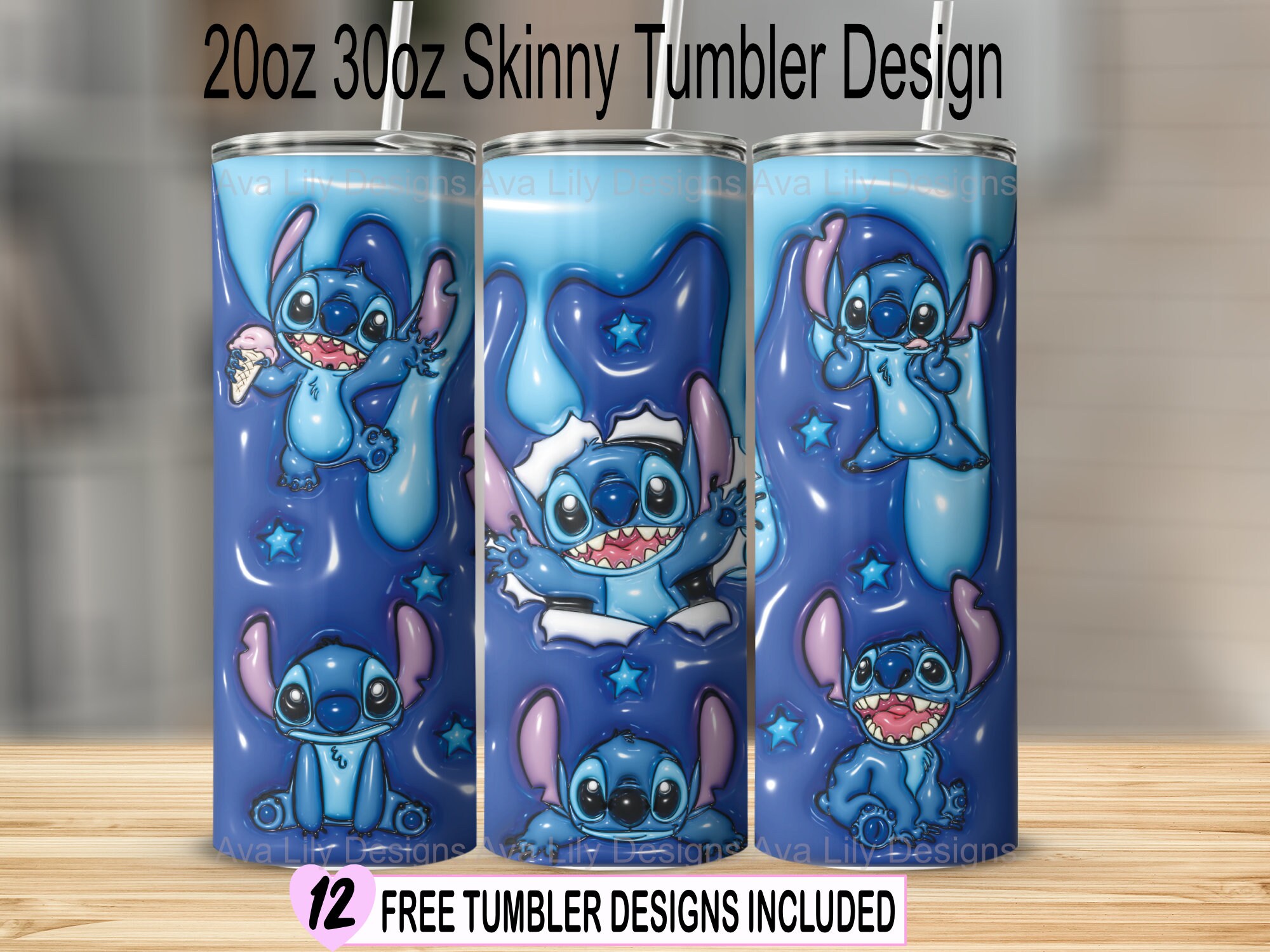 Stitch Blue 3D 20oz Tumbler – Designs by Noelly