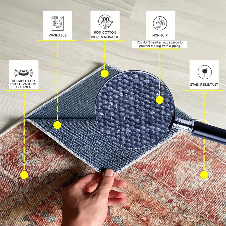 Traditional Round Vintage Rug, Decorative Washable Nonslip Round Rug